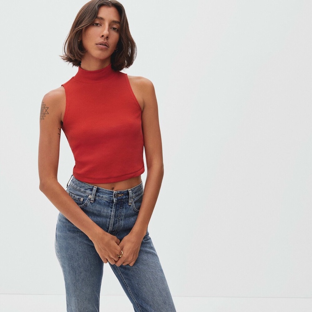 Everlane ribbed cropped mock neck tank
